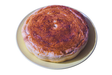 Freshly baked homemade cake isolate on white.