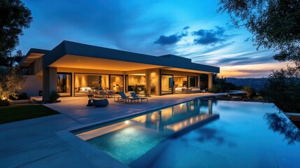 Modern house with pool in exterior