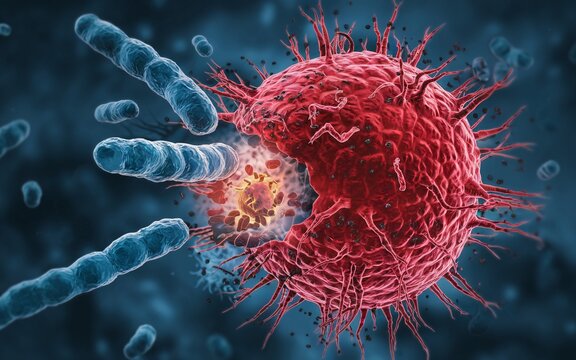 The immune system Bacteria attacking a cancer cell.