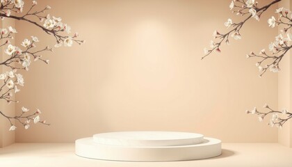 Product display podium with blossom flowers