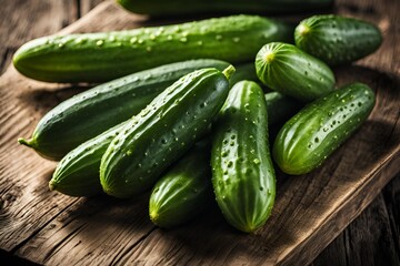Bunch of Cucumbers on a Wooden Table