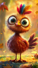 Fototapeta premium Thanksgiving Illustration: Cute Turkey with Colorful Feathers on a Sunny Autumn Day 