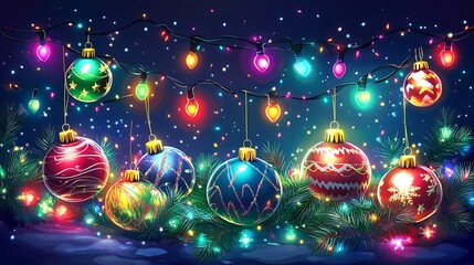 Fototapeta premium Christmas festive lights and ornaments