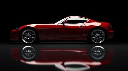 A sleek, low-angle side profile of a sports car with shadow effects, copy space,
