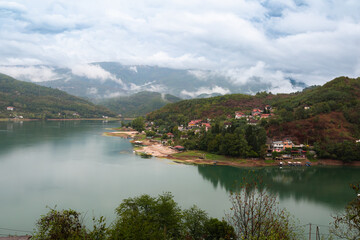 Foggy day on the Jablanicko Lake and   Neretva River. Bosnia and Herzegovina