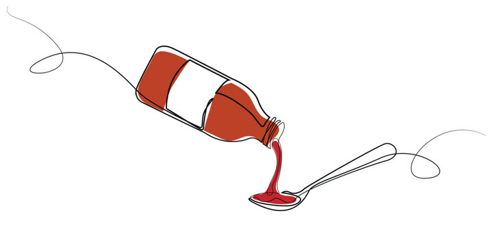 red medicine bottle pouring into spoon clip art preview