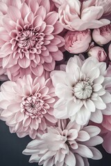 Delicate pastel blooms create a serene floral tapestry in soft shades of pink and white, inviting tranquility into any space