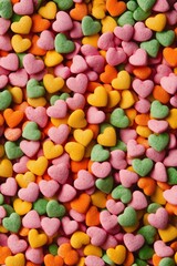 Obraz premium Colorful heart-shaped candies creating a sweet vibrant pattern