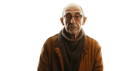 Thoughtful Elderly Man in a Casual Outfit Against a Light Backdrop Generative AI