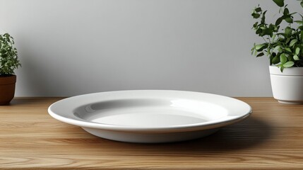 Minimalist White Plate on Plain Background Ideal for Culinary Promotions and Food Photography