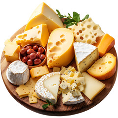 Selection of Cheeses with Berries and Nut Garnish on a Ceramic Plate