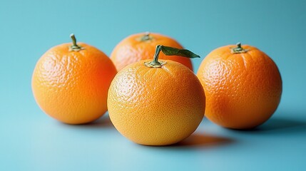Fresh oranges on blue background: vibrant and juicy citrus fruits display