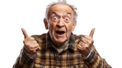 Joyful Elderly Man Giving Thumbs up on Plain Background Generative AI