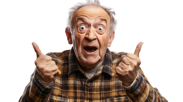 Joyful Elderly Man Giving Thumbs up on Plain Background Generative AI