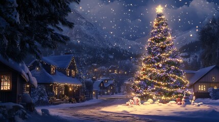 A beautifully adorned Christmas tree sparkles with twinkling lights.