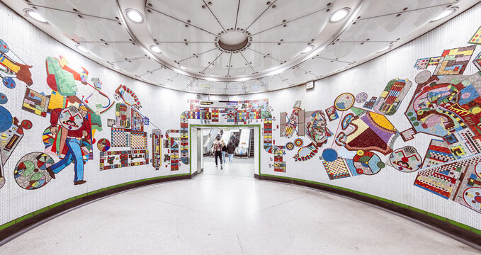 London, England: Eduardo Paolozzi&rsquo;s mosaics at Tottenham Court Road tube station