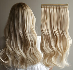 Naklejka premium Hair extensions procedure. Hair care hair cut or hairstyle theme