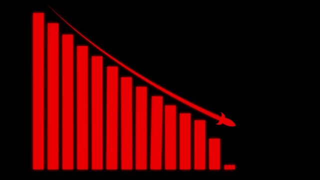 Down business graph icon .business or finance concept icon. Abstract decreasing business graph chart animation background.
