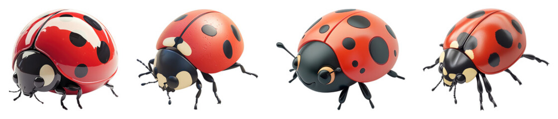 Obraz premium A 3D ladybug icon on a transparent background, showcasing its vibrant red color and distinctive black spots.