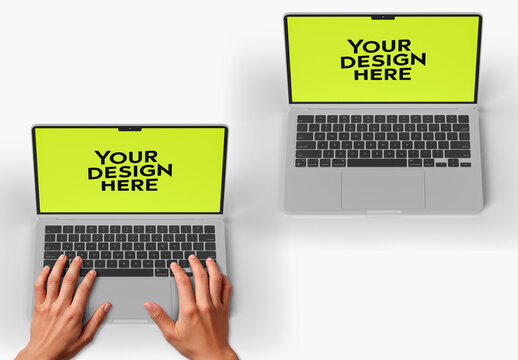 Laptop Mockup Top View with Hands Typing
