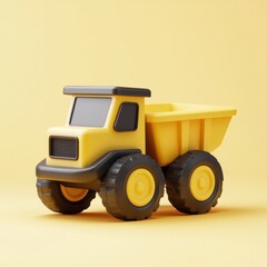 Obraz premium Cute and Colorful Dump Truck Toy on Yellow Background