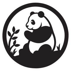 Elegant Panda Silhouette Logo Design in Circular Frame