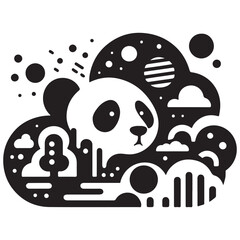Abstract Panda in a Surreal Landscape  Unique Black and White Art