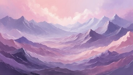 Fototapeta premium Pastel mountain landscape with pink and purple hues