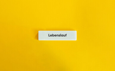 CV, Curriculum vitae. German Text on Block Letter Tile on Yellow Background. Minimal Aesthetic.