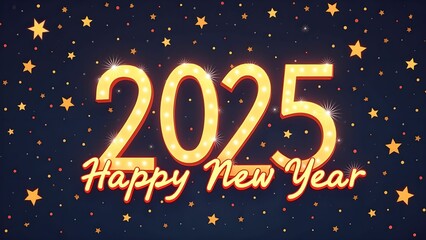 Abstract style line art drawing festive wallpaper featuring a Happy New Year 2025 design.