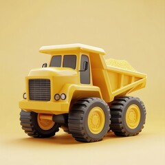 Bright Yellow Dump Truck - Construction Machinery on Minimalist Background