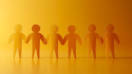 Paper Cutout People Holding Hands on Yellow Background

