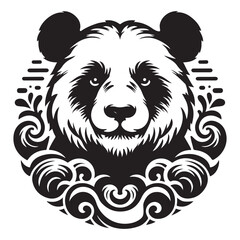 Intricate Black and White Panda Illustration with Ornamental Design