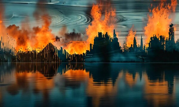 Artistic abstract earthquake and fires seismogram on earth abstract background