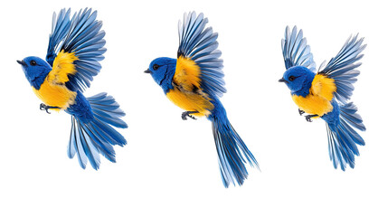 Obraz premium Vibrant Blue and Yellow Blue Tits in Mid-Air During Flight Generative AI