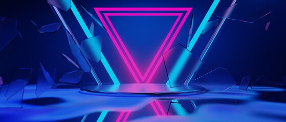 3d illustration rendering of triangle y2k 2000s gamer technology futuristic cyberpunk sci-fi display podium, gaming stage pedestal abstract  background