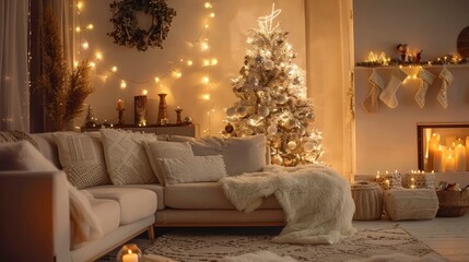 Abstract Winter Decor with Festive Christmas Tree Lights and Cozy Vibes