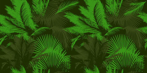 Seamless dark background palm leaves. Hand drawing. Not AI, Vector illustration © Мария Неноглядова