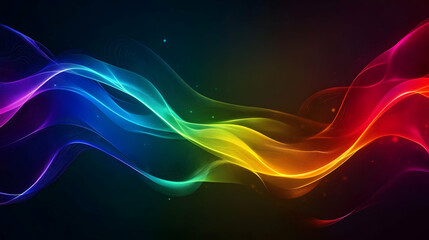 Fototapeta premium A flowing rainbow gradient of soft neon waves against a dark backdrop, evoking a futuristic and serene feel.