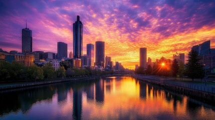 Fototapeta premium The Sunset Over City River