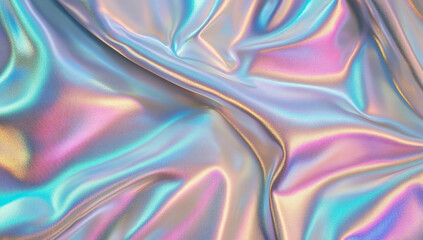 Obraz premium Holographic, silver, iridescent hologram cloth background. Shiny, reflective surface effect with light pastel colors