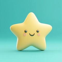 Cheerful and Bright Cartoon Star on Turquoise Background