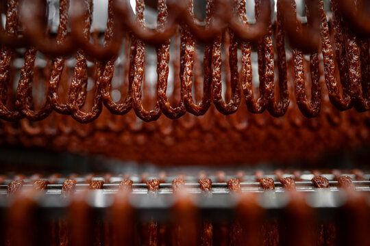 sausage smoking - food industry - huge meat production