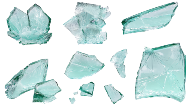 Collection of Shattered Glass Pieces With Visible Cracks Isolated Generative AI