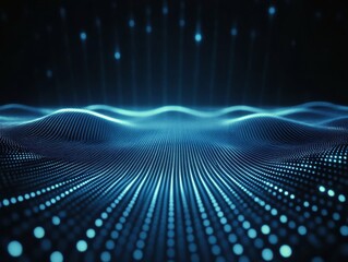 Abstract digital waves illuminated by vibrant blue lights create a futuristic and dynamic aesthetic, evoking the vastness of a digital landscape.