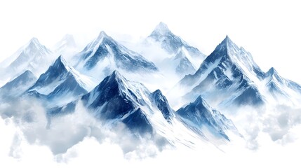 Obraz premium 3D mountain range with snow on the peaks, simple white background, minimalist style