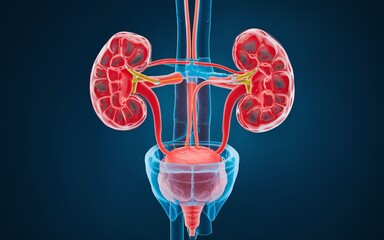 3D rendering of the human urinary system.