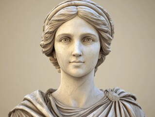 A detailed illustration of a Renaissance marble statue depicting Hera, showcasing intricate features and a serene expression.