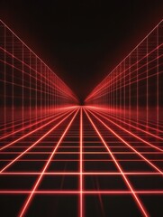Naklejka premium Abstract depiction of red laser light effects creating a grid pattern against a dark background.