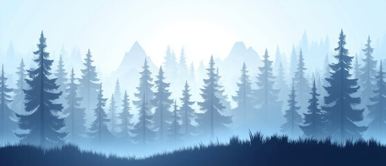 Fototapeta premium Illustration vectorielle panoramique d'une forêt lugubre et brumeuse